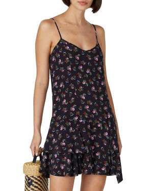Thakoon Black Floral Mini Slip Dress SIZE 2 Grunge Drop Waist Day Designer $300